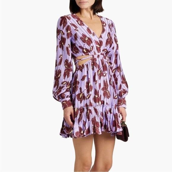 JONATHAN SIMKHAI Londyn floral-print plissé satin-crepe mini dress Size Small - Picture 1 of 13